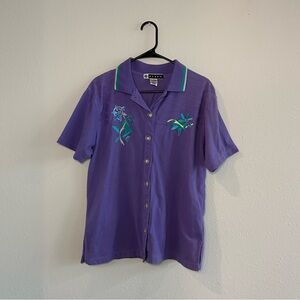 Vintage 90s Blast Long Sleeve Polo Shirt Purple unique SZ medium